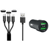 IWH Chargeur USB pour voiture '3EN1', 12/24 V, noir