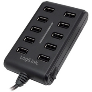 LogiLink Hub USB 2.0, 10 ports, avec interrupteur, noir
