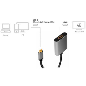 LogiLink Câble adaptateur USB-C - HDMI, 0,15 m, noir/gris