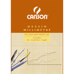 CANSON Bloc de papier millimétré, A4, 90g/m2  - 24720