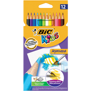 BIC KIDS Crayons de couleur aquarellables Aquacouleur, étui