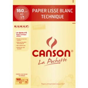 CANSON Papier à dessin Lavis technique, A3, 160 g/m2, blanc