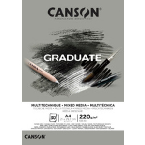 CANSON Bloc de dessin GRADUATE MIXED MEDIA, gris, A4