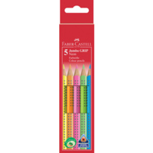 FABER-CASTELL Crayons couleur Jumbo GRIP Neon, 5 étui carton