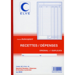 ELVE Manifold 'Recettes / Dépenses', A4, dupli, 50 feuillets