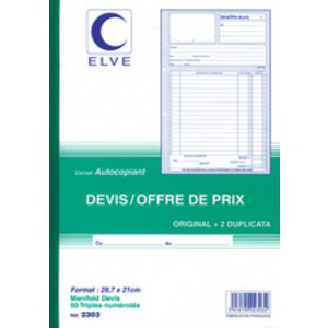 ELVE Manifold 'Devis - Offre de prix', 297 x 210 mm, dupli