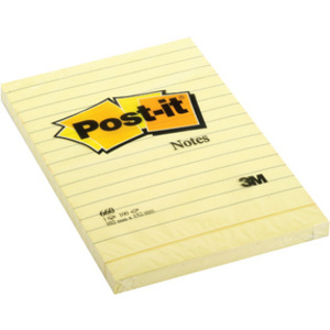 Post-it Bloc-note adhésif, 102 x 152 mm, ligné, jaune