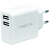 LogiLink Chargeur secteur USB, 2x USB, 12 watts, blanc