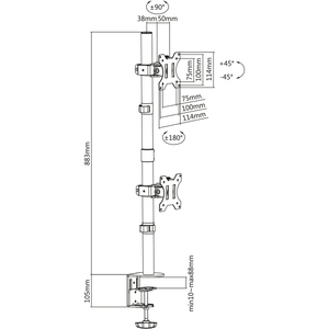DIGITUS Support double écran universel, vertical, noir