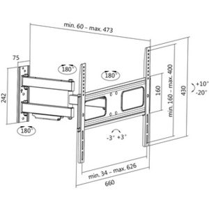 LogiLink Support mural pour TV Full Motion, pour 96,98 -