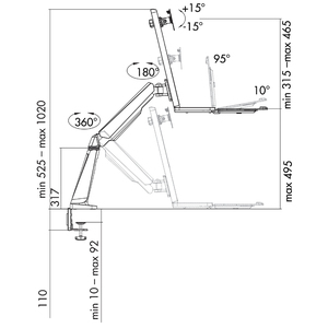 LogiLink Poste de travail assis-debout, pour 1 écran, argent
