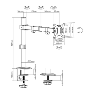 LogiLink Support d'écran, longueur du bras: 376 mm, noir
