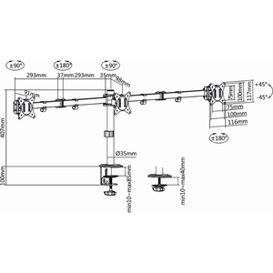 LogiLink Support triple écran, longueur bras: 658 mm, noir