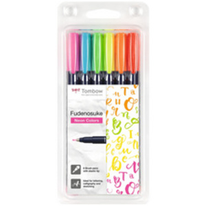Tombow Stylo de calligraphie Fudenosuke fluo, kit de 6