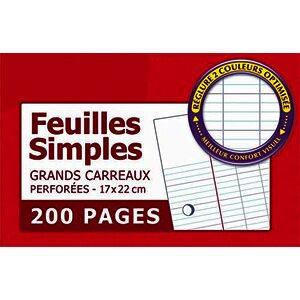 Oxford Feuilles simples perforées, 170 x 220 mm, séyès