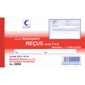 ELVE Manifold 'Reçus', 105 x 180 mm, dupli, 50 feuilles