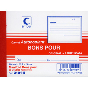 ELVE Manifold 'Bons pour', 105 x 140 mm, dupli, autocopiant