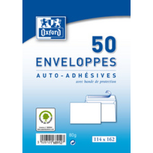 Oxford Enveloppes Velin, DL, blanches, sans fenêtre  - 22552