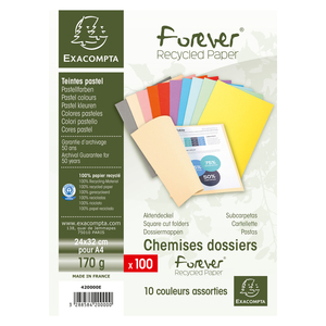 EXACOMPTA Chemises FOREVER 180, A4, 170 g/m2, assorti  - 52134