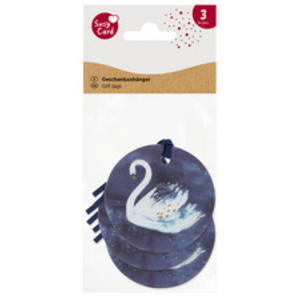 SUSY CARD Etiquette cadeau rond 'Swan lake light blue'