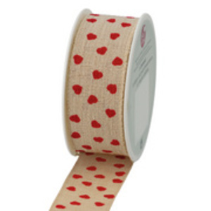 SUSY CARD Ruban cadeau, sur bobine 'Valentin', crème/rouge