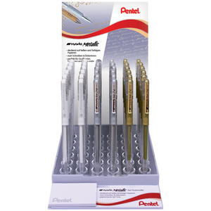 Pentel Roller gel K118, présentoir de 72, blanc, or & argent