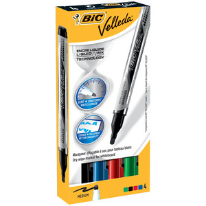 BIC Marqueur pour tableau blanc Velleda Liquid Ink,étui de 4,