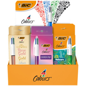 BIC Stylo à bille rétractable 4 Colours, présentoir de 21