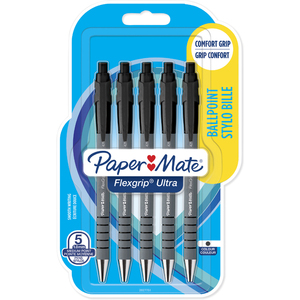 Paper:Mate Stylo à bille FlexGrip Ultra, blister de 5, noir