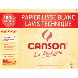 CANSON Papier à dessin Lavis technique, 240 x 320 mm, blanc