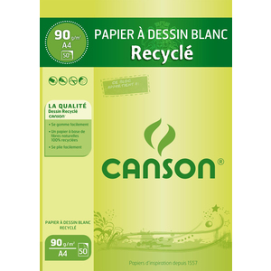 CANSON Bloc de papier à dessin recyclé, A4, 90 g/m2, blanc