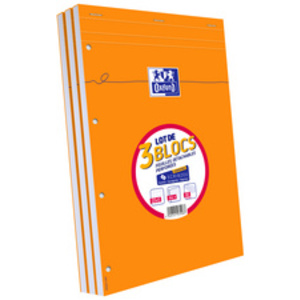 Oxford Bloc-notes, A4, quadrillé, perforé 4 trous, lot de 3