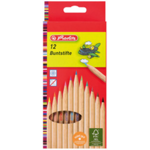 herlitz Crayons de couleur, étui de 12, bois naturel