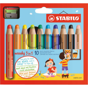 STABILO Crayon multi-talents woody 3 en 1, étui carton de 18