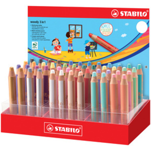 STABILO Crayons multi-talents woody 3 en 1, présentoir de 48
