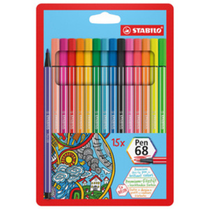 STABILO Feutre Pen 68, étui en carton de 15