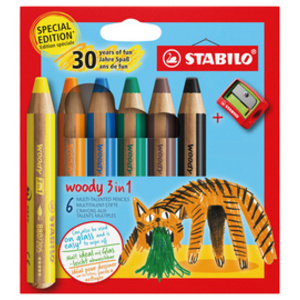 STABILO Crayon multi-talents woody 3 en 1, étui de 6 Tigre