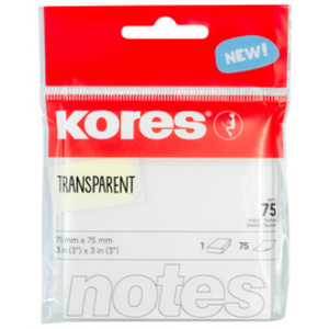 Kores Notes adhésives 'TRANSPARENT', 75 x 75 mm, uni