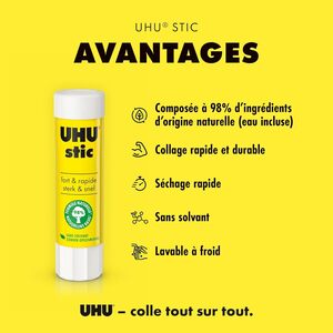 UHU Bâton de colle stic, sans solvants, 8,2 g, avec capuchon  - 43650
