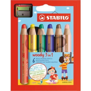 STABILO Crayon multi-talents woody 3 en 1, étui carton de 10