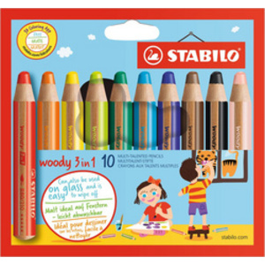STABILO Crayon multi-talents woody 3 en 1, étui carton de 10