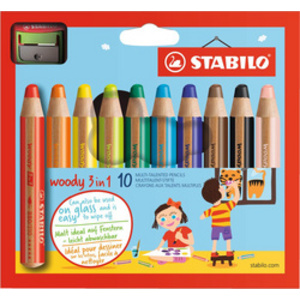 STABILO Crayon multi-talents woody 3 en 1, étui carton de 10