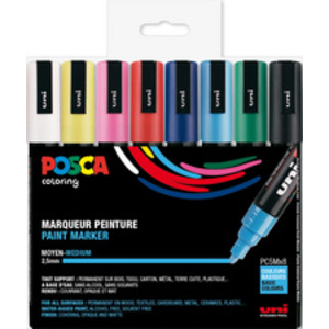 POSCA Marqueur à pigment PC5M, étui de 8, couleurs froides