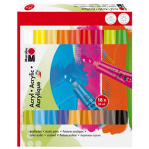 Marabu Kit de peinture acrylique, 18 x 36 ml, assorti