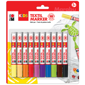 Marabu KIDS Marqueur pour textile, 10 x 3 ml, blister de 10