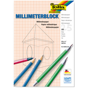 folia Bloc papier millimétré, A4, 80 g/m2, 25 feuilles