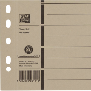 Oxford Intercalaire avec perforation, A4 extra large, gris