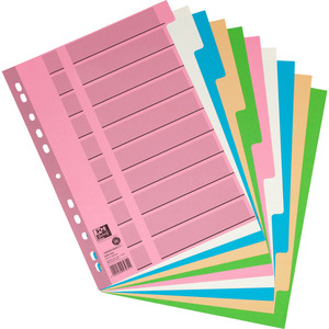 Oxford Intercalaires en carton, uni, A4, couleur, 10 touches