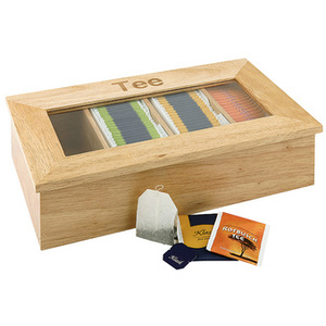 APS Boîte à thé et infusion, en bois, 4 cases, brun foncé