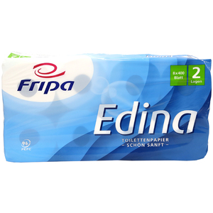 Fripa Papier toilette Edina,3 couches,extra blanc,rlx 250f,lot de 8 rouleaux,